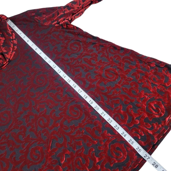 Ruby Rd Velvet Burnout Blouse Women L Red Cowl Neck Gothic Romantic Dark Baroque - Picture 7 of 7